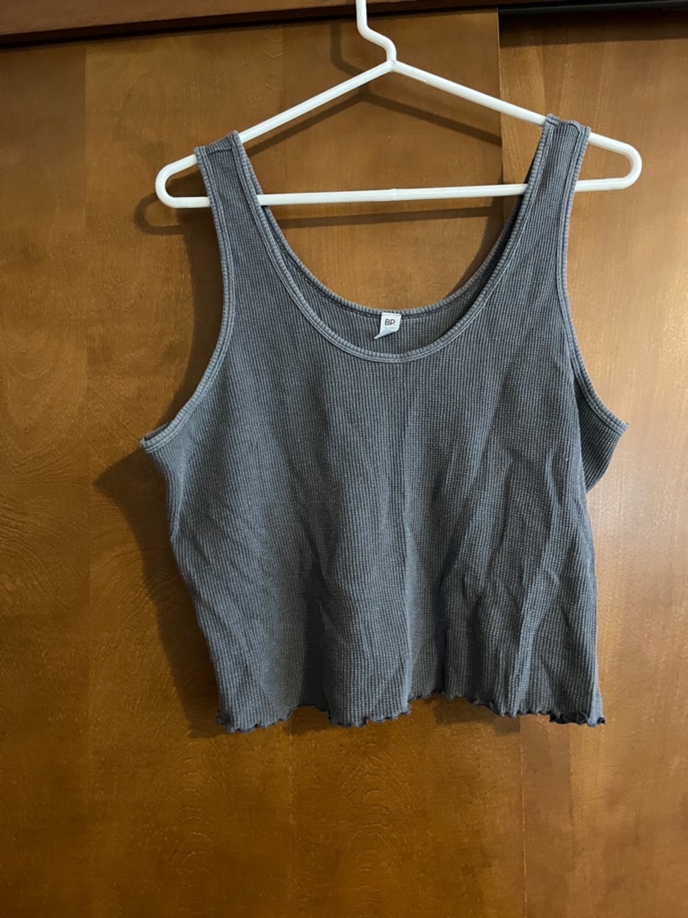 bp Gray Ribbed Scoop Tank with Lettuce Hem